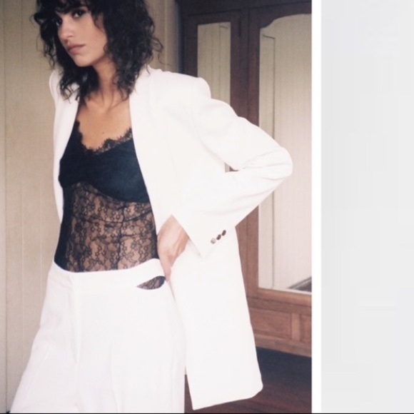 NWT. Zara Oyster White Long Tuxedo Blazer. Size S. - Picture 2 of 10
